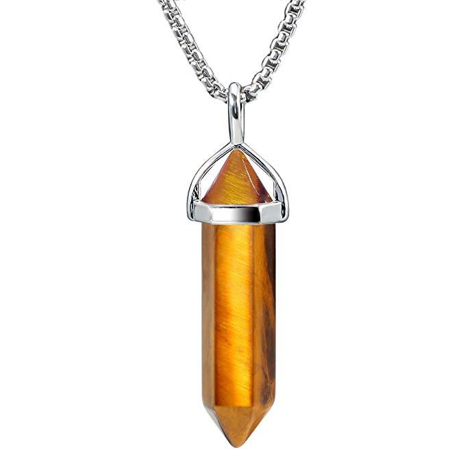 Crystal Gemstone Necklaces Energy Healing Hexagonal Stone Pendant for Men Women