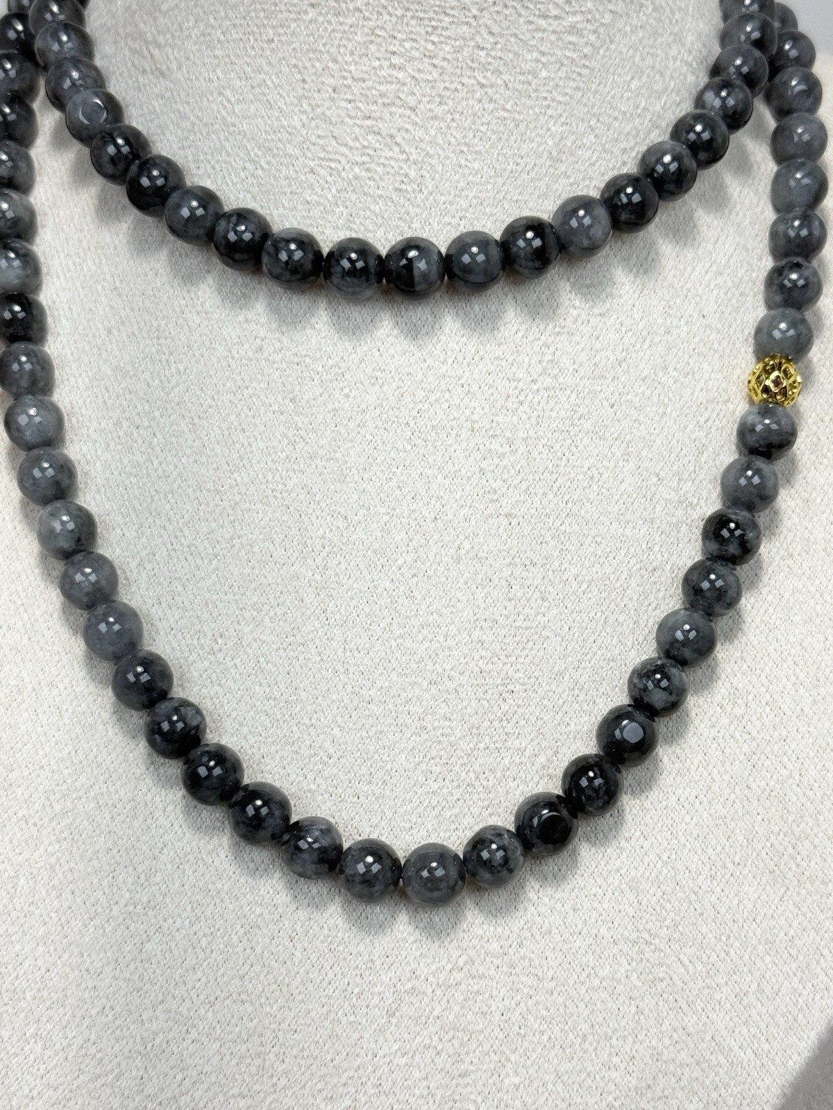 Wuji Jadeite Black/Grey 24IN No Closure Bead Necklace 7.5MM