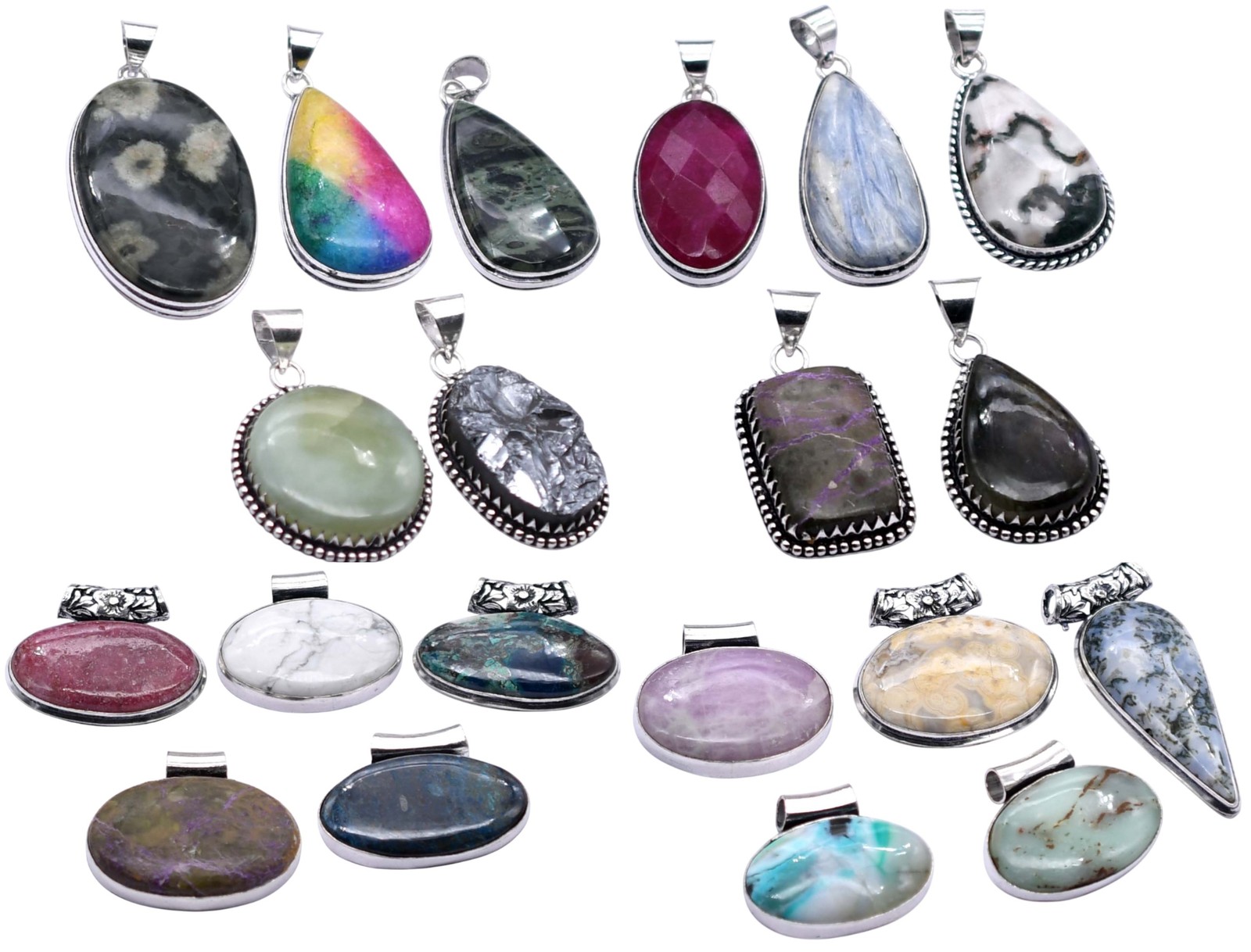 Any 15 PCS Mix Gemstones Handmade Pendant Silver Plated Mix Lot P 9188
