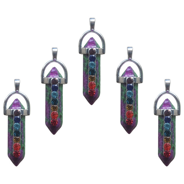 30pcs Natural Ruby In Fuchsite Hexagonal Pointed 7 Color Reiki Chakra Pendant