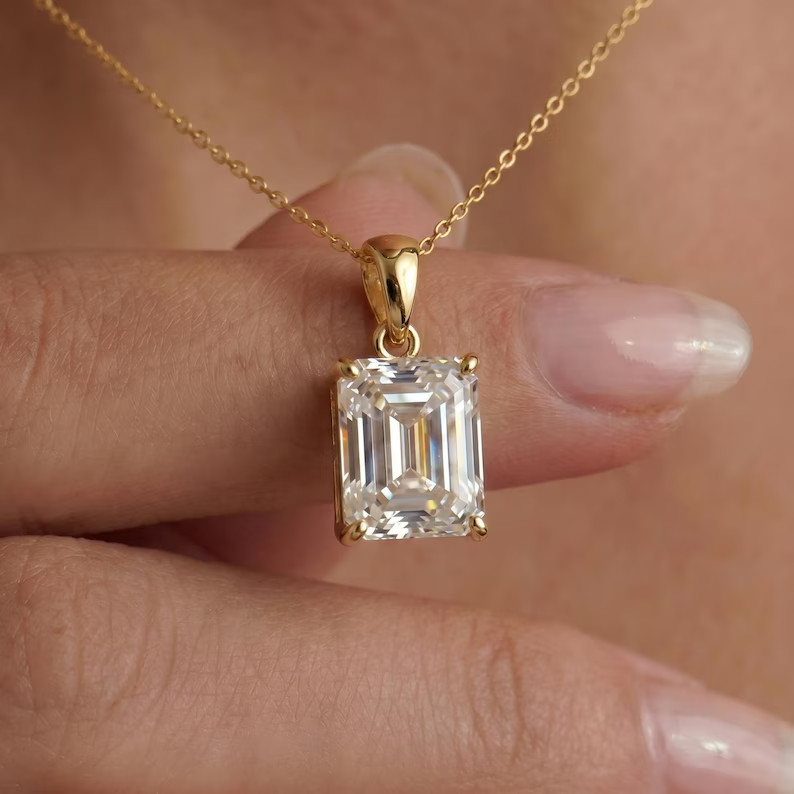 4Ct Radiant Cut Simulated Diamond Pendant 925 Sterling Silver White Gold Plated