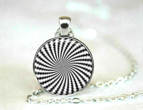 ILLUSION SPIRAL HYPNOTIC pendant 22″ Sterling 925 Silver necklace HYPNOSIS gift