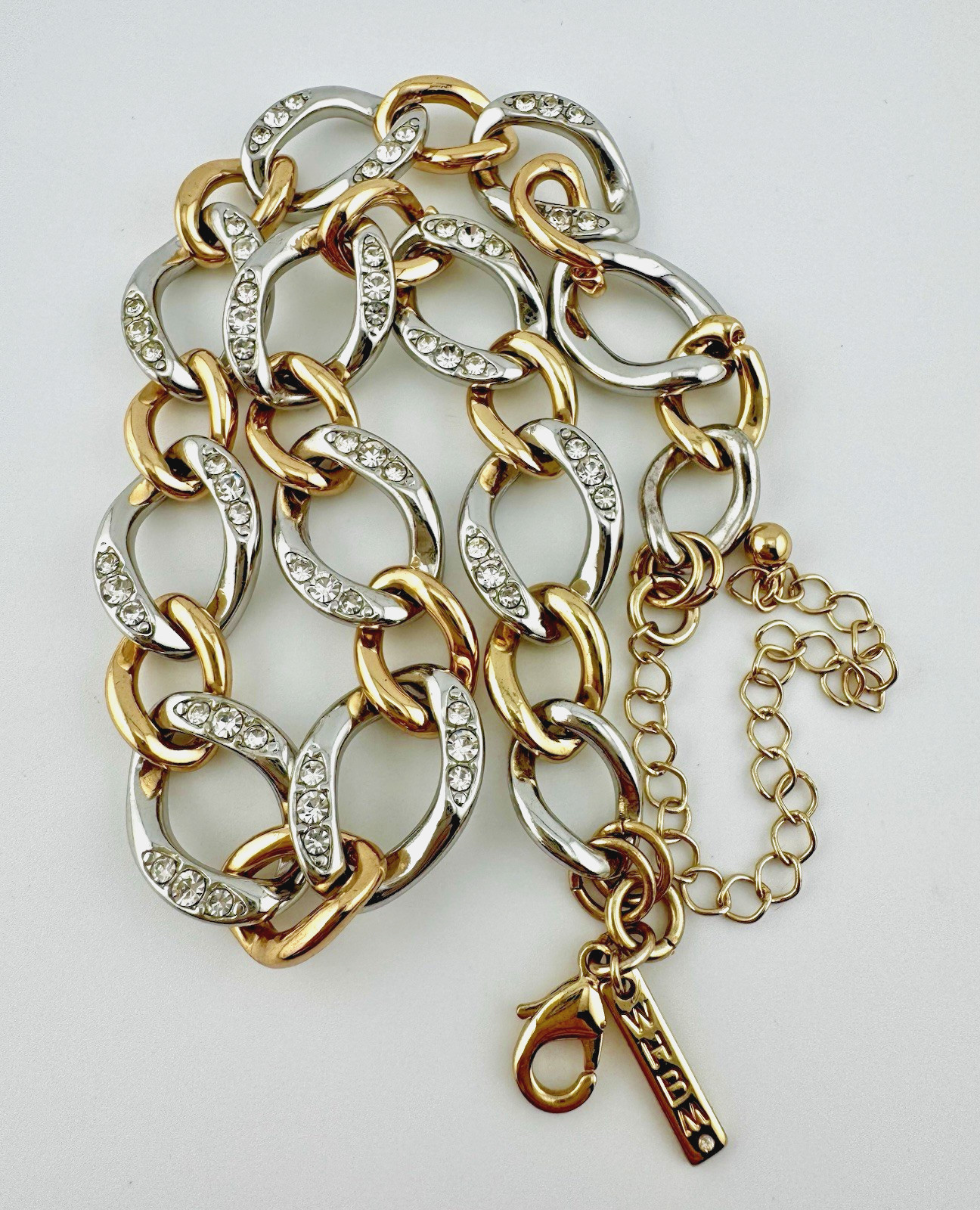 WHBM White House Black Market Rhinestone Link Necklace Gold Silver Tone NWOT