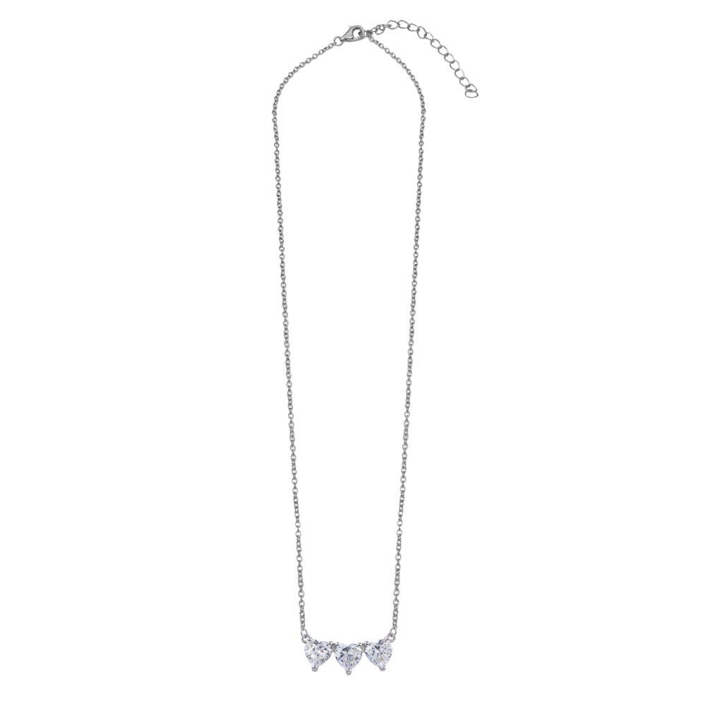 THREE HEARTS NECKLACE PENDANT W/ LAB CREATED DIAMONDS 925 STERLING SILVER