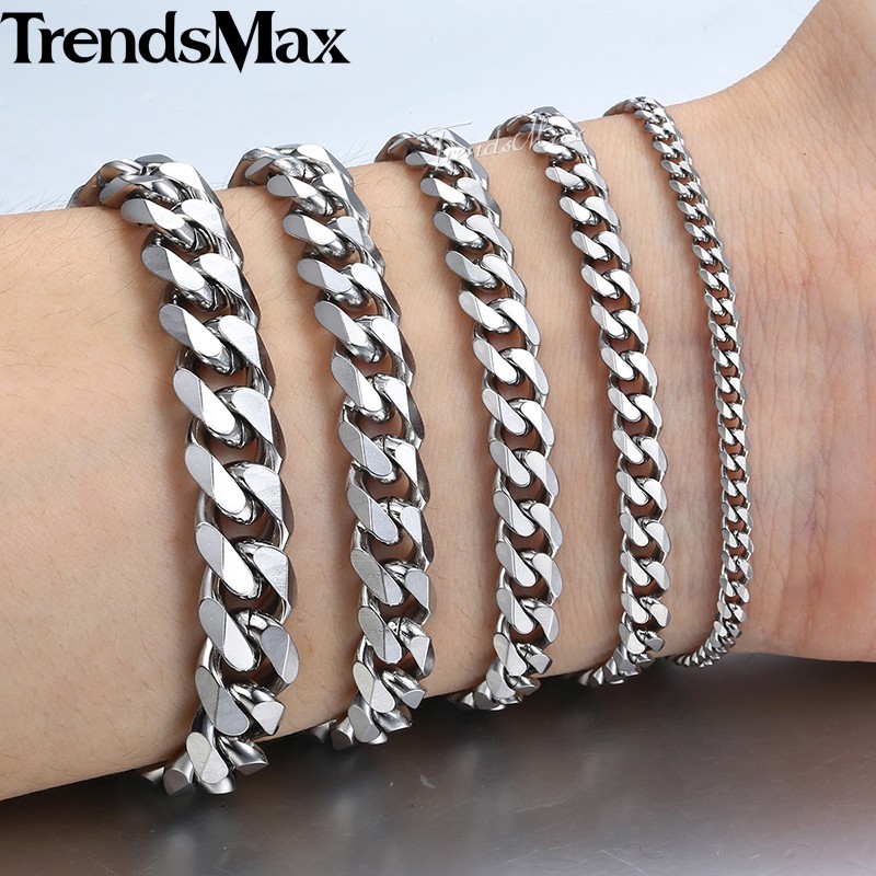 16-36″ Stainless Steel Silver Chain Cuban Curb Womens Mens Necklace 3/5/7/9/11mm