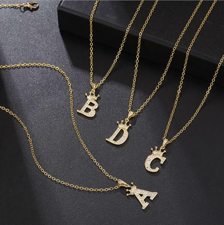 26 Crown Capital Initial Letters Necklace Chain Pendant Love Bridesmaid Jewelry