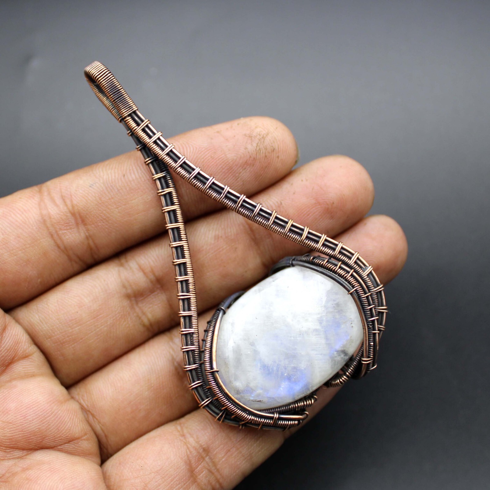 Womens Day Gift Moonstone Wire Wrapped Pendant Gemstone Copper Wire Jewelry