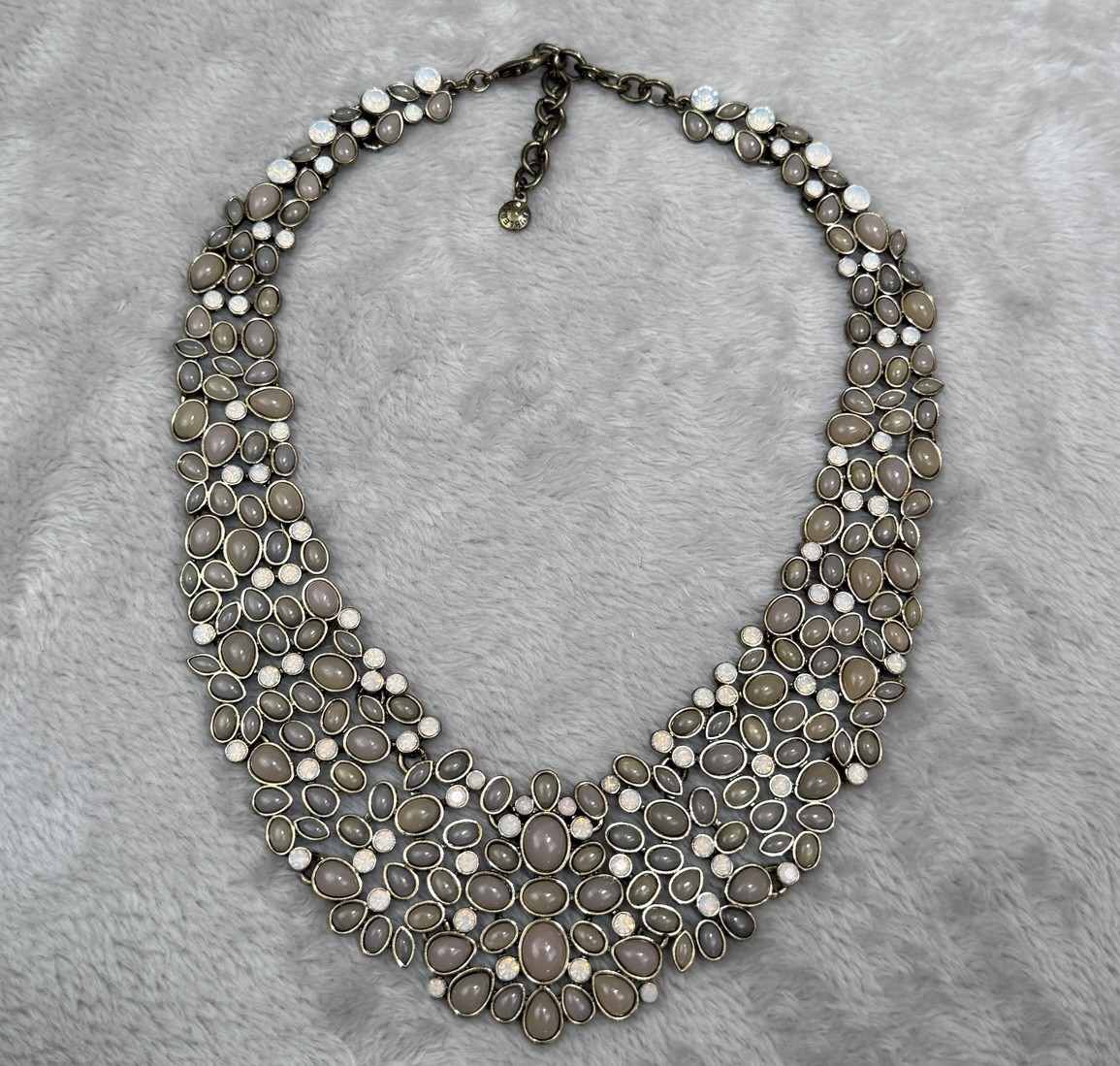 BaubleBar Kew Crystal Collar Necklace Gold Tone Faux Pearl Bib 16 Inch