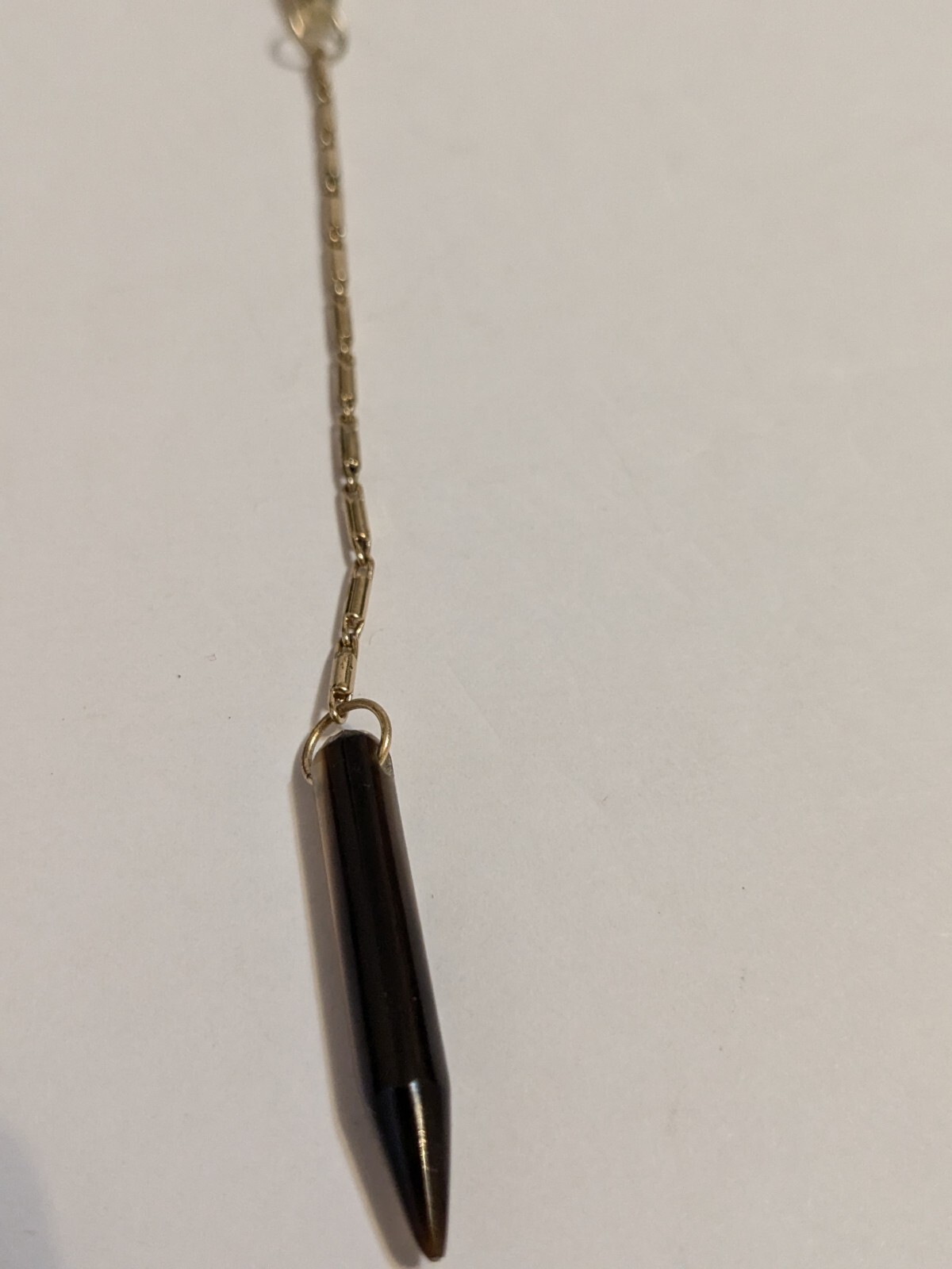 Gold Tone Y Drop Necklace With Acrylic Spear Shaped Beads. 28″ + 6.25″ Drop.
