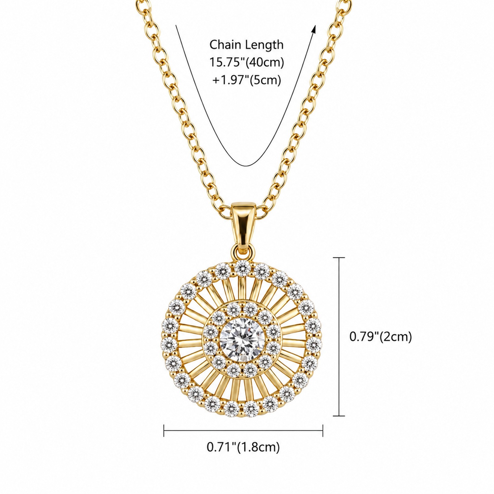 Womens Sunflower Round CZ Pendant 14K Gold Plated Necklace Adjustable Daily Wear