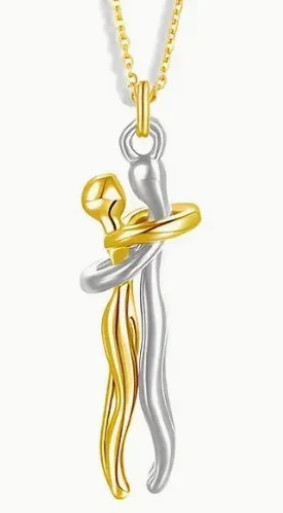Hugging Couple Stainless Steel Pendant Necklace – Silver Male & Gold Female