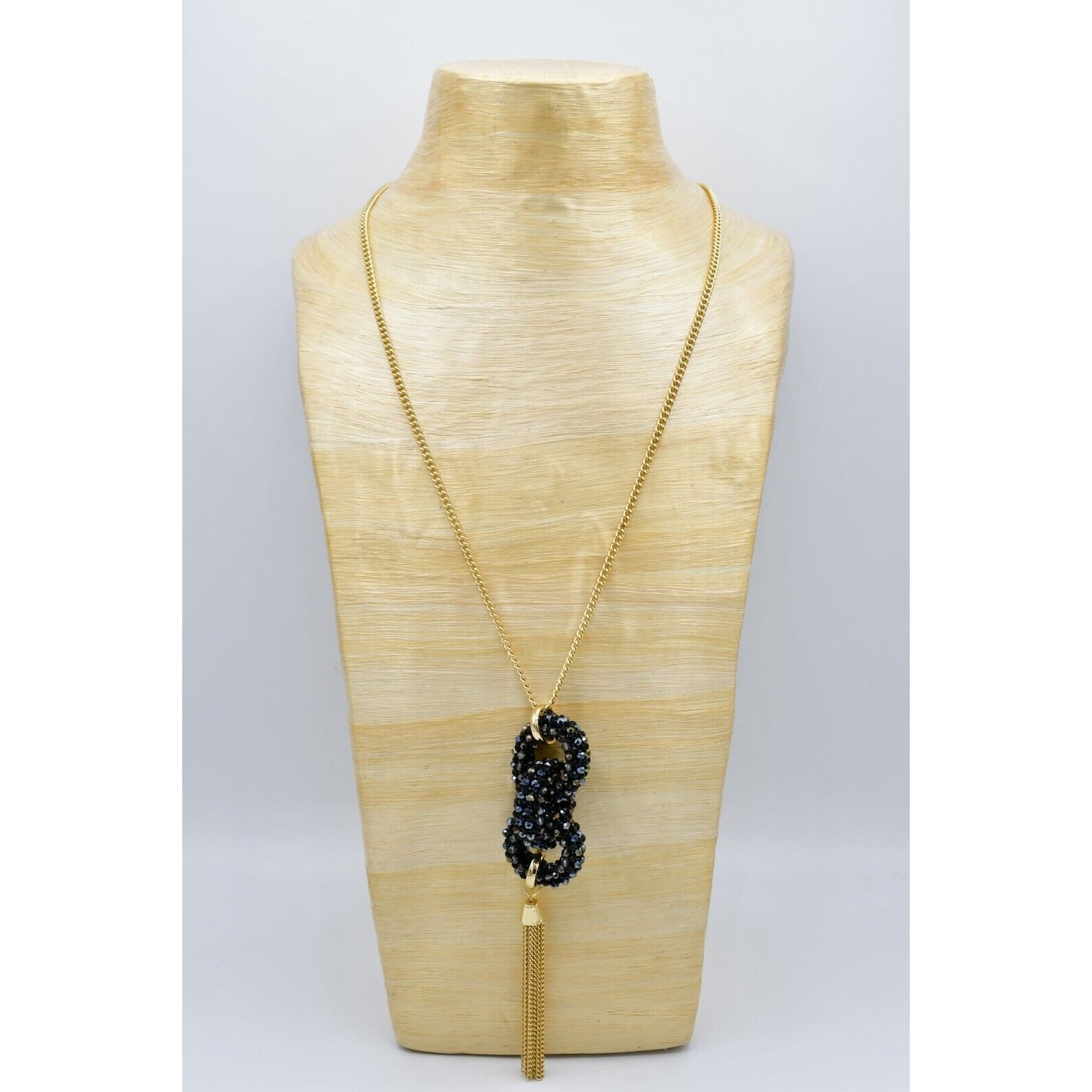 INC NWT Long Statement Necklace Layered Chain Tassel Gunmetal Crystal Gold BinL