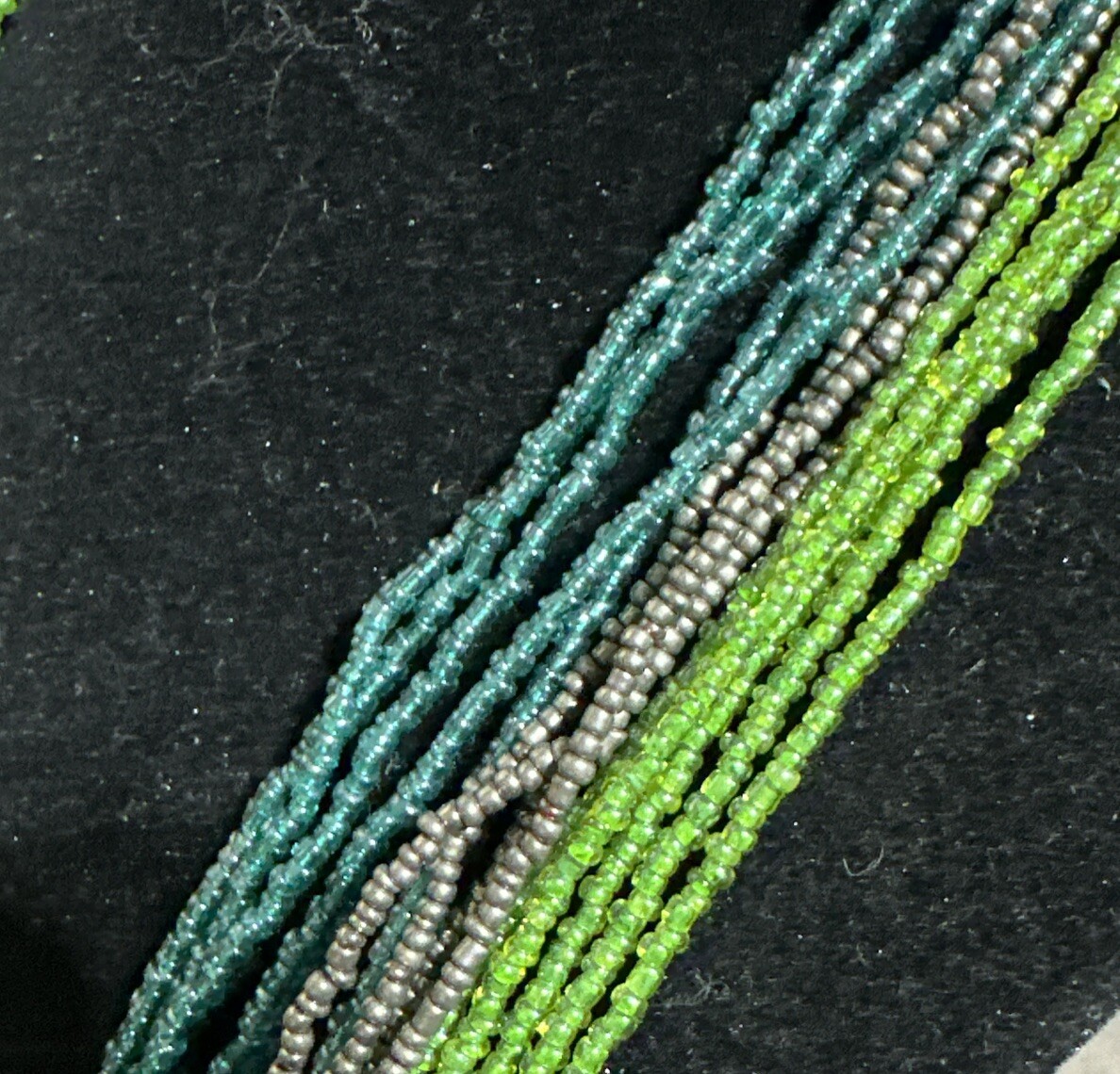 Seed Bead Multi Layered Necklace Large Statement Bohemian Blue Silver Color 40″