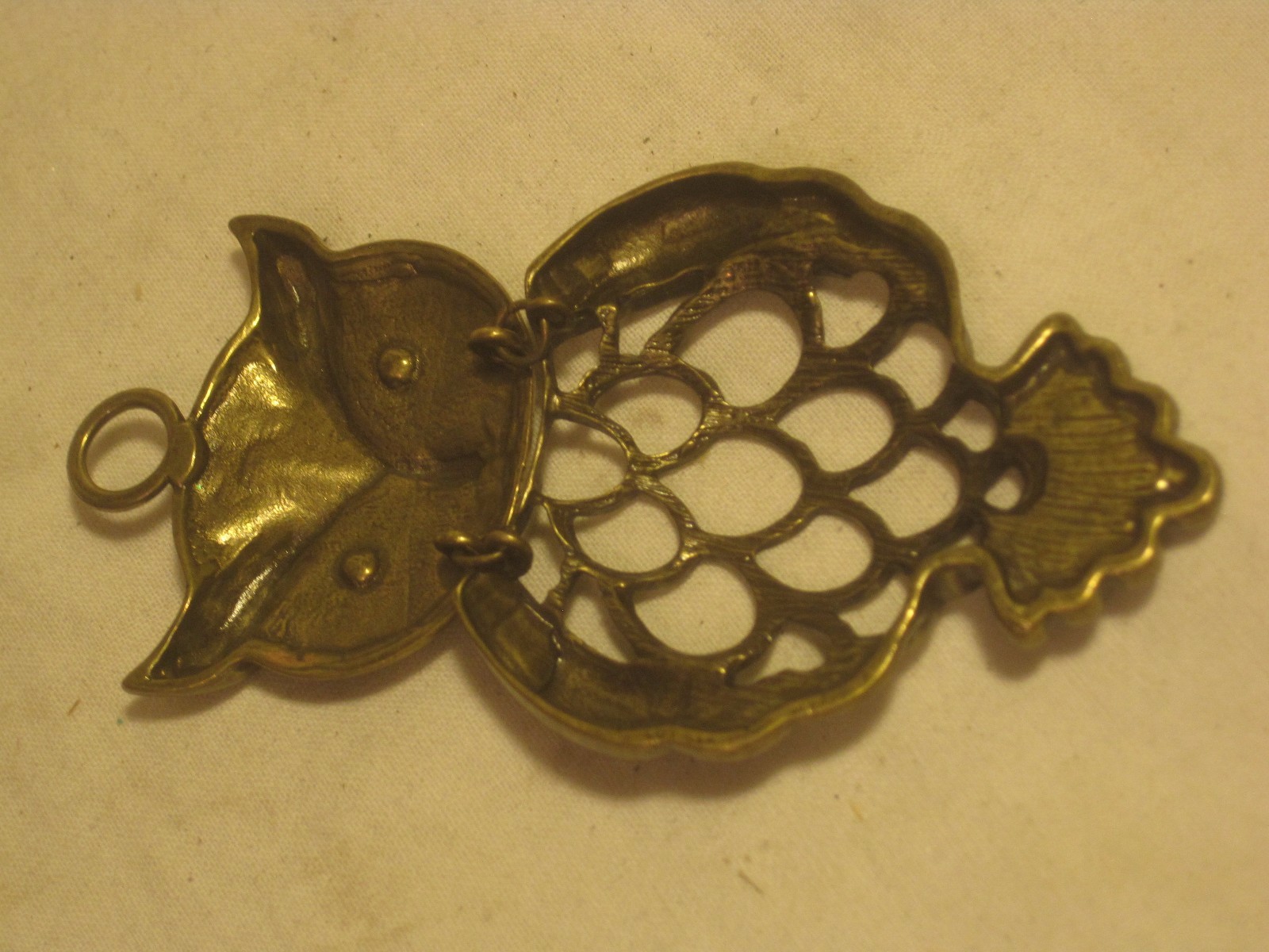ornate metal owl charm pendant rhinestone eyes? 2 part approx. 3.75″ wise bird