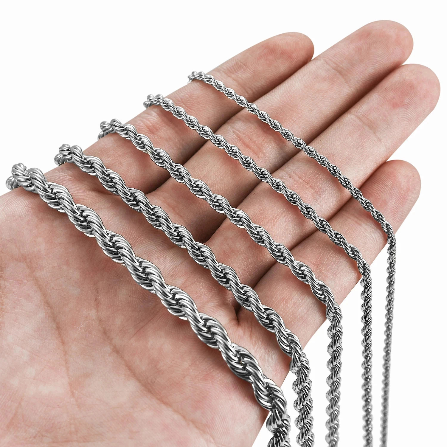 Men’s Stainless Steel Punk Twist Rope Chain Necklace for Women Silver Color Neck