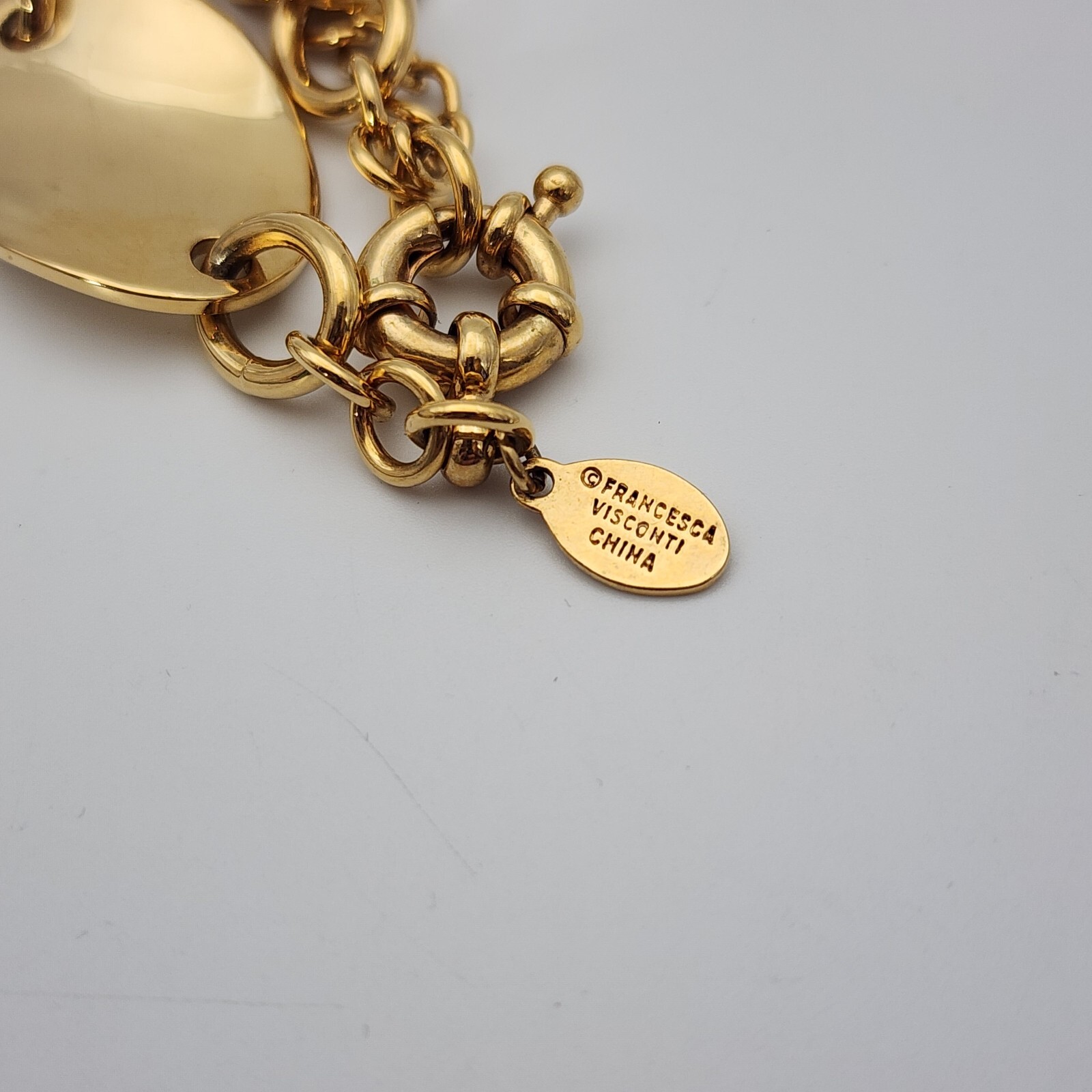 Vtg Choker Francesca Visconti Graduated Waved Ovals Shiny Gold Tone Necklace 16″