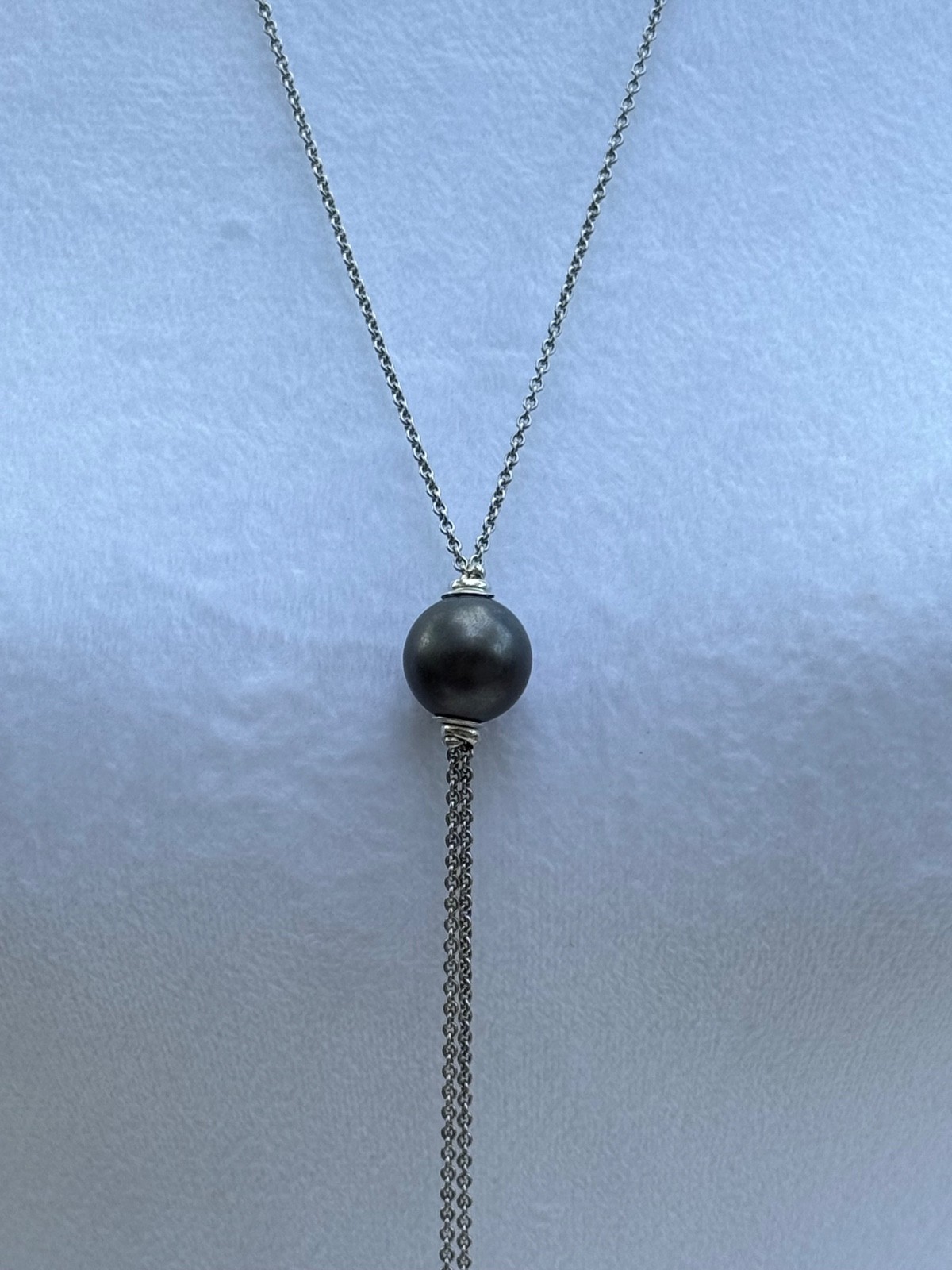 Uno de 50 Lariat ‘Y’ Necklace Gray Ball Silver-Plated Anchors ~46” Free Ship NWT