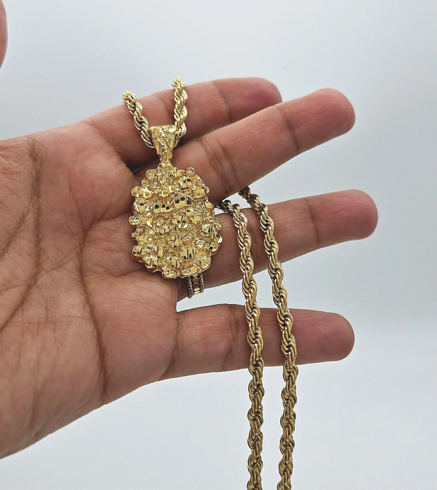 Gold Nugget Necklace, Gold Nugget Chain, 14k Heavy Plated Gold, 4mm French Rope