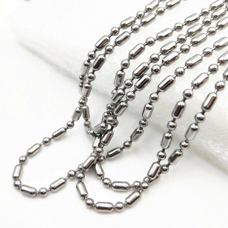 1.6/2/2.4/3mm Real Stainless Steel Bead Ball&Oval Chain 16”-36” NEVER FADE