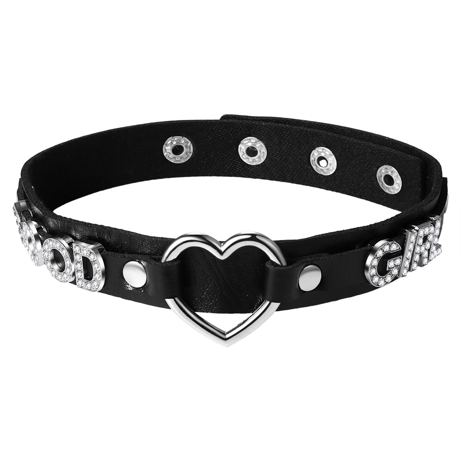 Bling Rhinestone GOOD GIRL Heart Pendant Choker Adjustable Women Collar Necklace