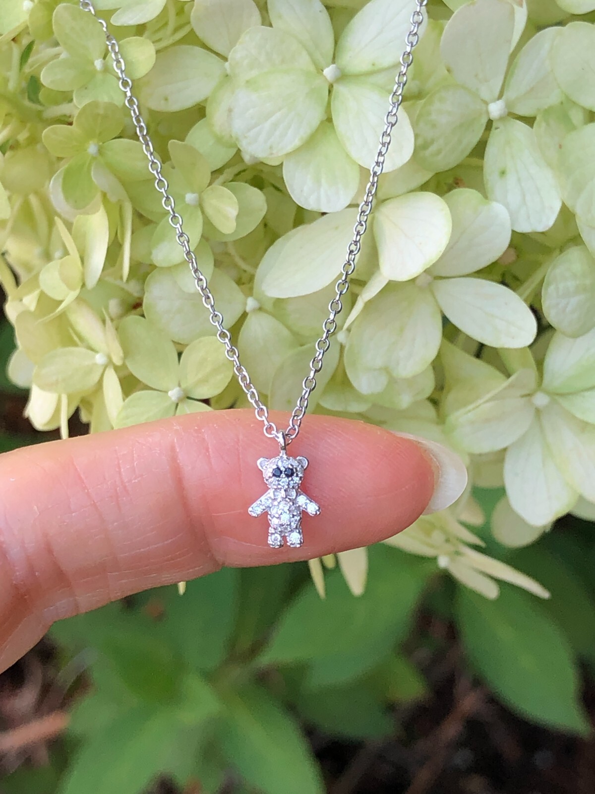 925 Sterling Silver CZ Teddy Bear Pendant Necklace Women Girls 7.5mm 18″ Dainty