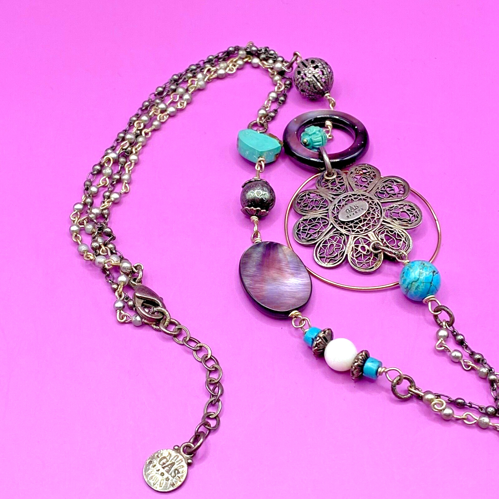 VTG GAS Bijoux Long Necklaces Costume Jewellery France Gift BOHO Multicolour