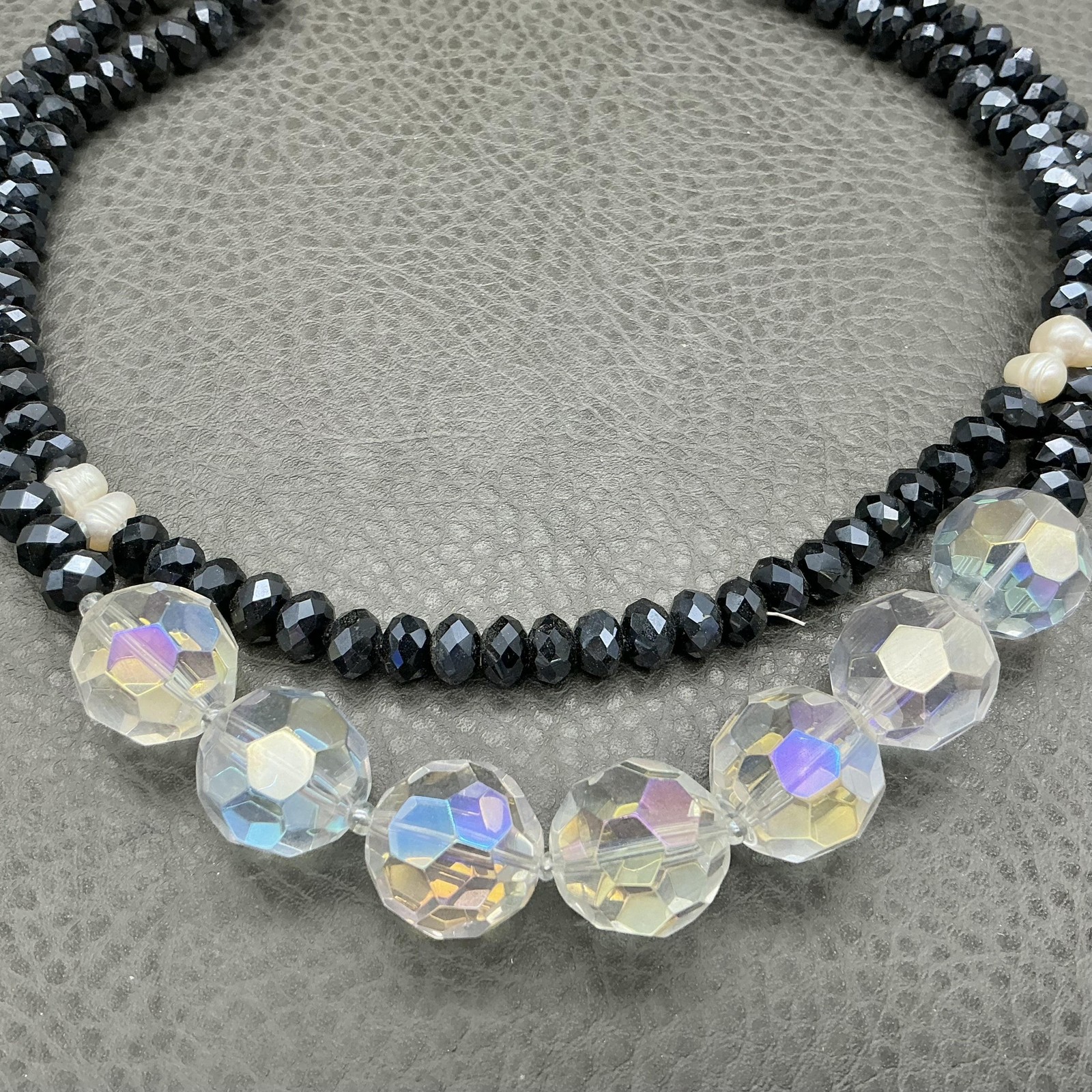 Necklace Black Beaded Layered Crystal Bib 16 In Womens Statement Glass Jewelry