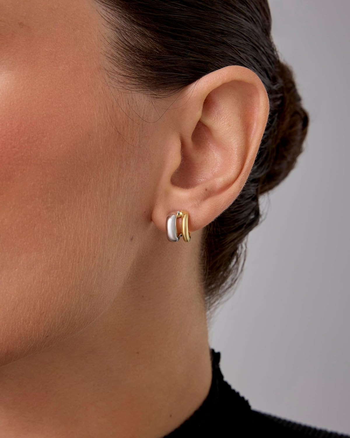 14K Gold Plated and Rhodium Plated Two Tone Multihoop Double Hoop Geometric Earr