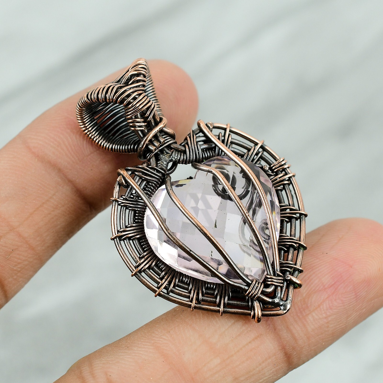 Pink Kunzite Gemstone Jewelry Copper Gift For Friend Wire Wrapped Pendant 1.97″