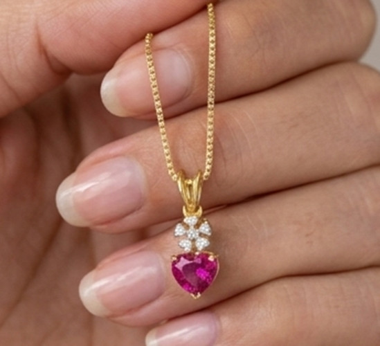 5ct Heart Simulated Pink Ruby/Diamond Anniversary Gift Pendant Rose Gold Plated