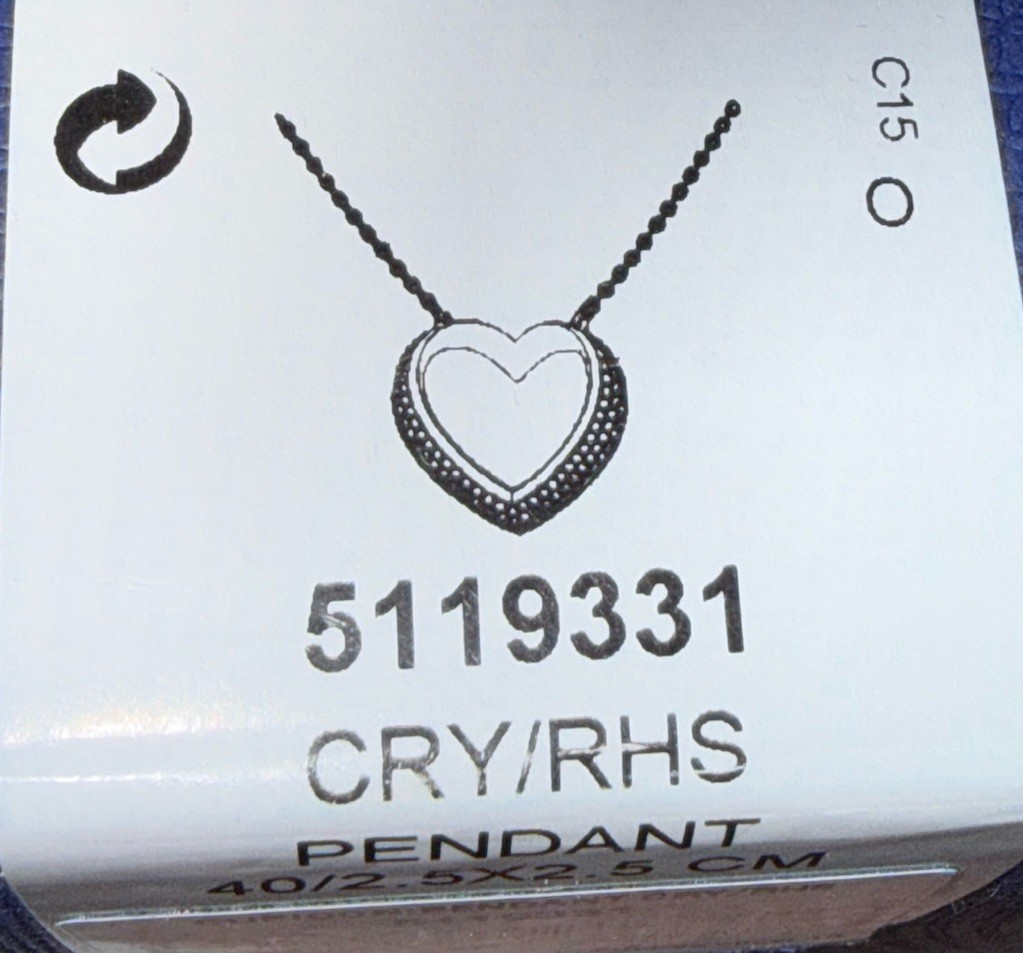 Swarovski Heart Crystal Pendant Necklace Rhodium Plated Cable Chain 40cm 5119331