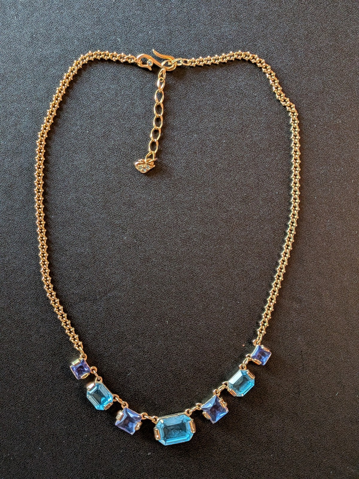 Swarovski Gold-tone 7 Aqua and Purple Crystal Necklace 16.5-18.5 Inch Length