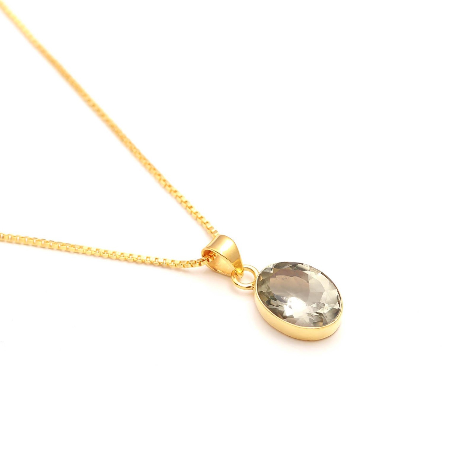 100%Natural Green Amethyst Oval Necklace Gold Plated 925 Sterling Silver Jewelry