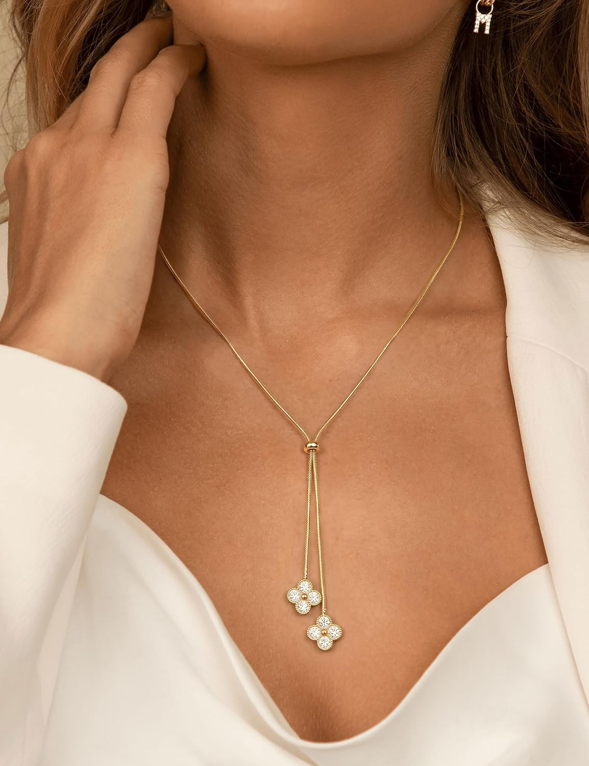 Lariat Gold Necklace for Women Long Dainty Y Necklaces Drop Chunky | 14K Gold Pl