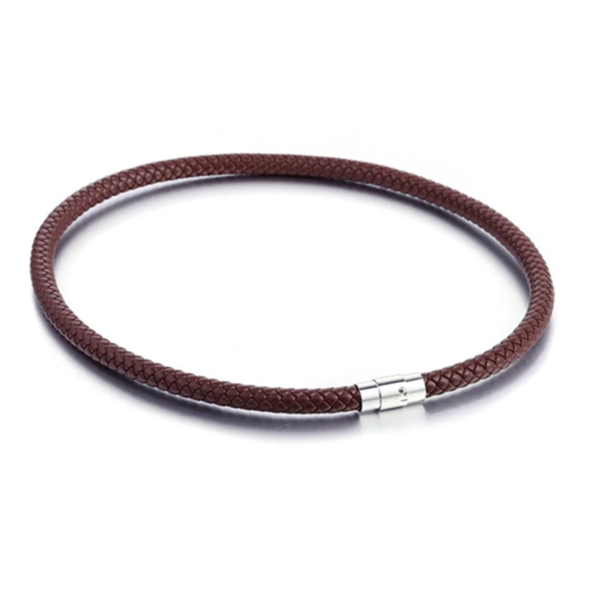 4/6/7MM Mens Black Braided Cord Rope Leather Necklace Choker w/ Magnetic Clasp