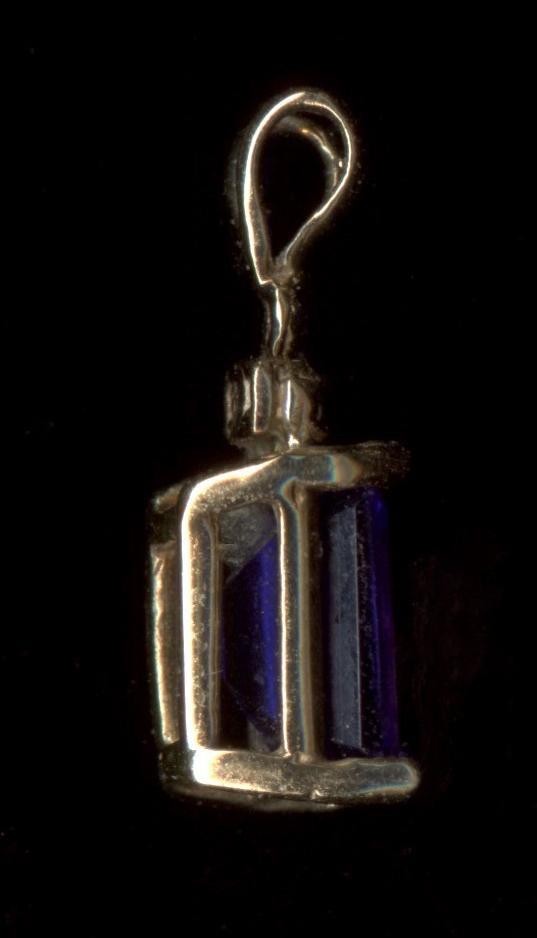 10K Solid Yellow Gold 7mm Emerald Cut Blue Crystal CZ & Diamond Pendant ~SY
