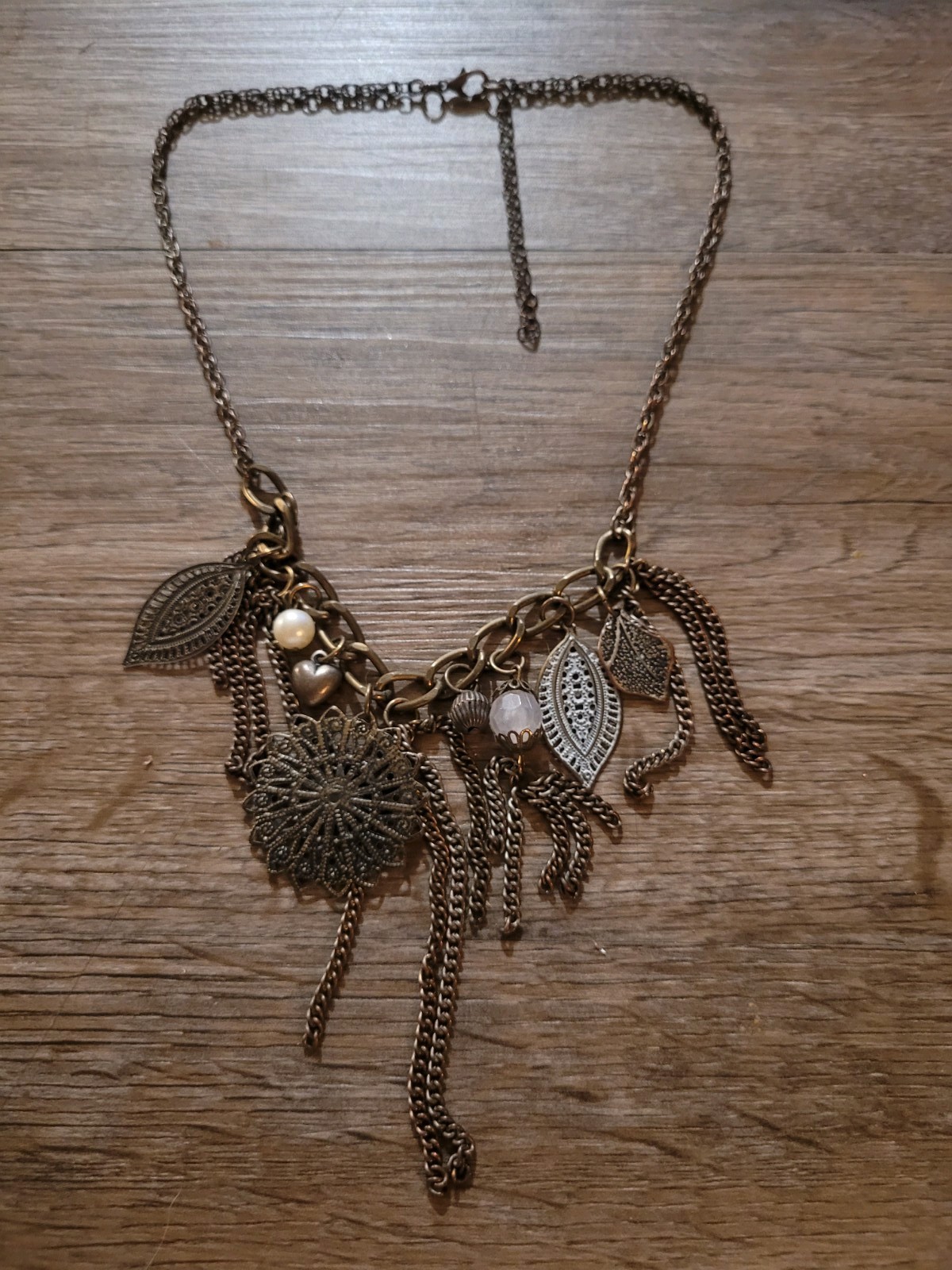 Bronze Tone Chain Tassel Bible Charm Necklace Bohemian Style Tribal Jewelry