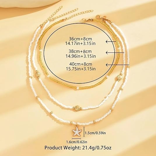 Boho Shell Starfish Layered Necklace Women Gold Plated Beach Jewelry