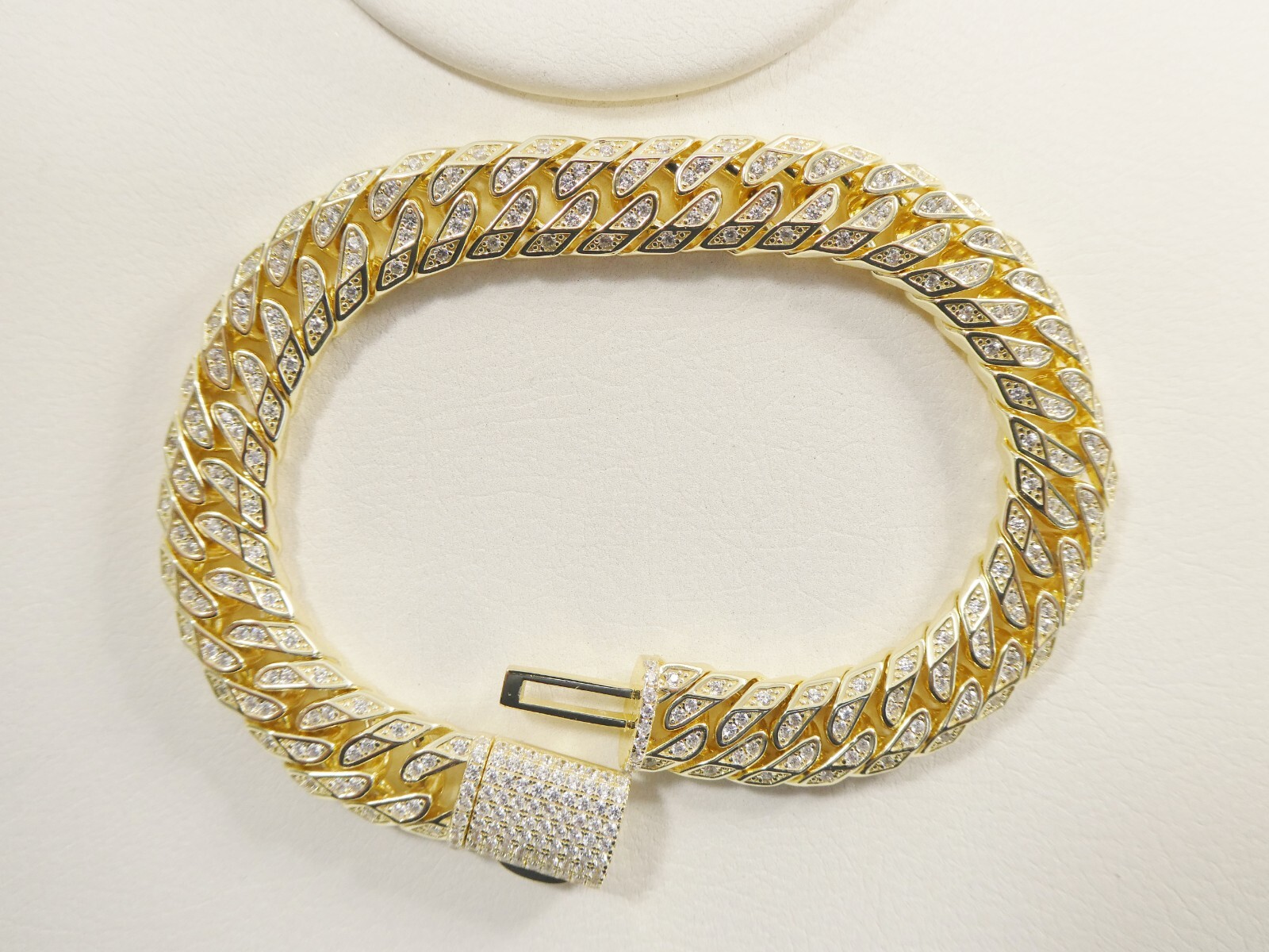 8 INCH 14K YELLOW GOLD FILLED MONACO BOX LOCK PRONG SETTING CUBAN BRACELET