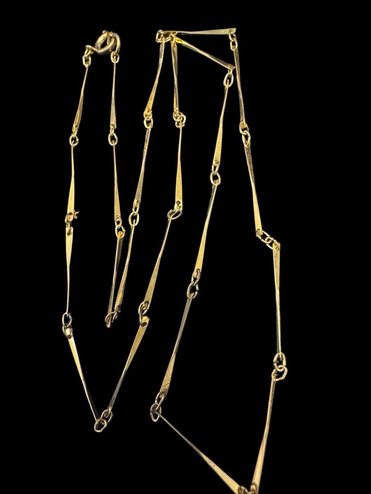 Gold Tone Skinny Twist Chain Link Bar Necklace W3