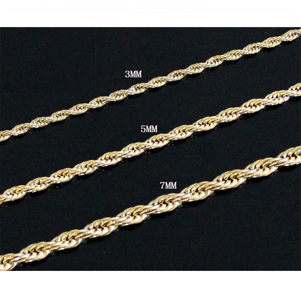 Gold Plated Stainless Steel Rope Chain Necklace 3/5/7mm 16-30″ Choker Men Women