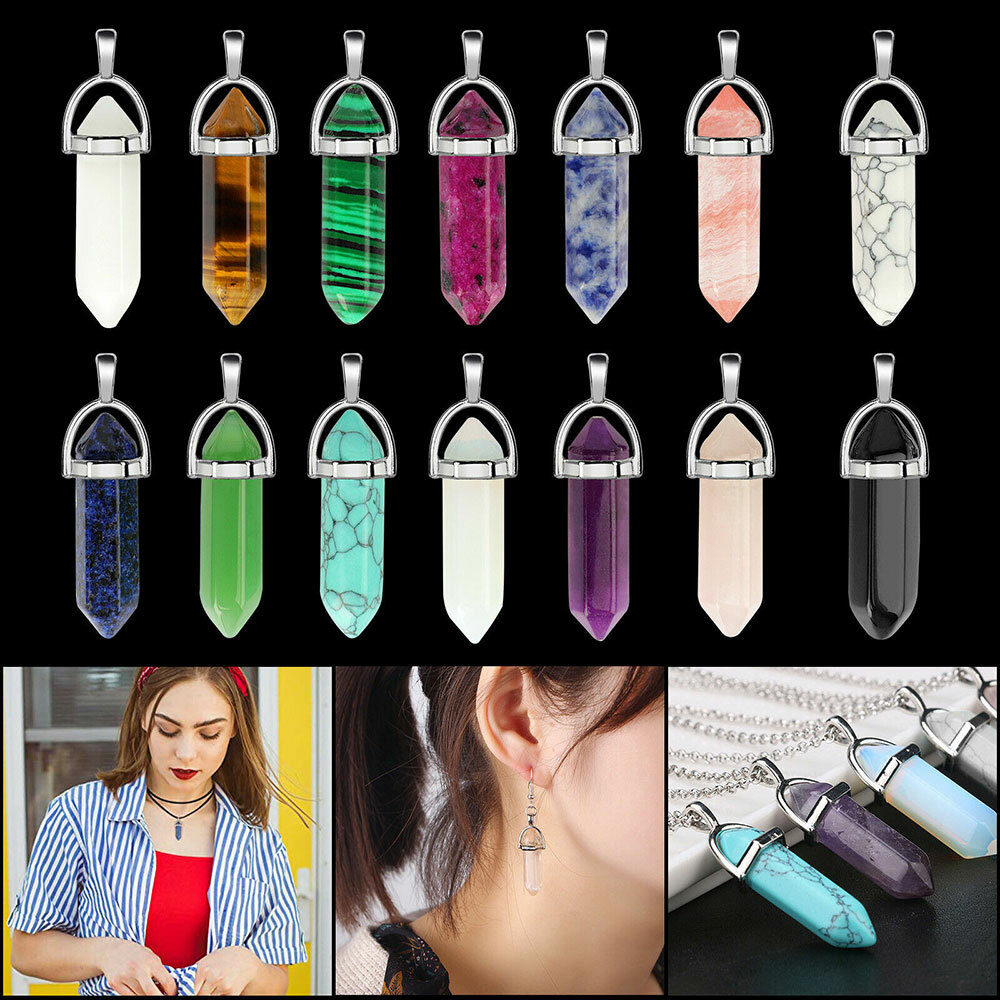 32PC Chakra Quartz Crystal Point Healing Gemstone Pendant Necklace Stone