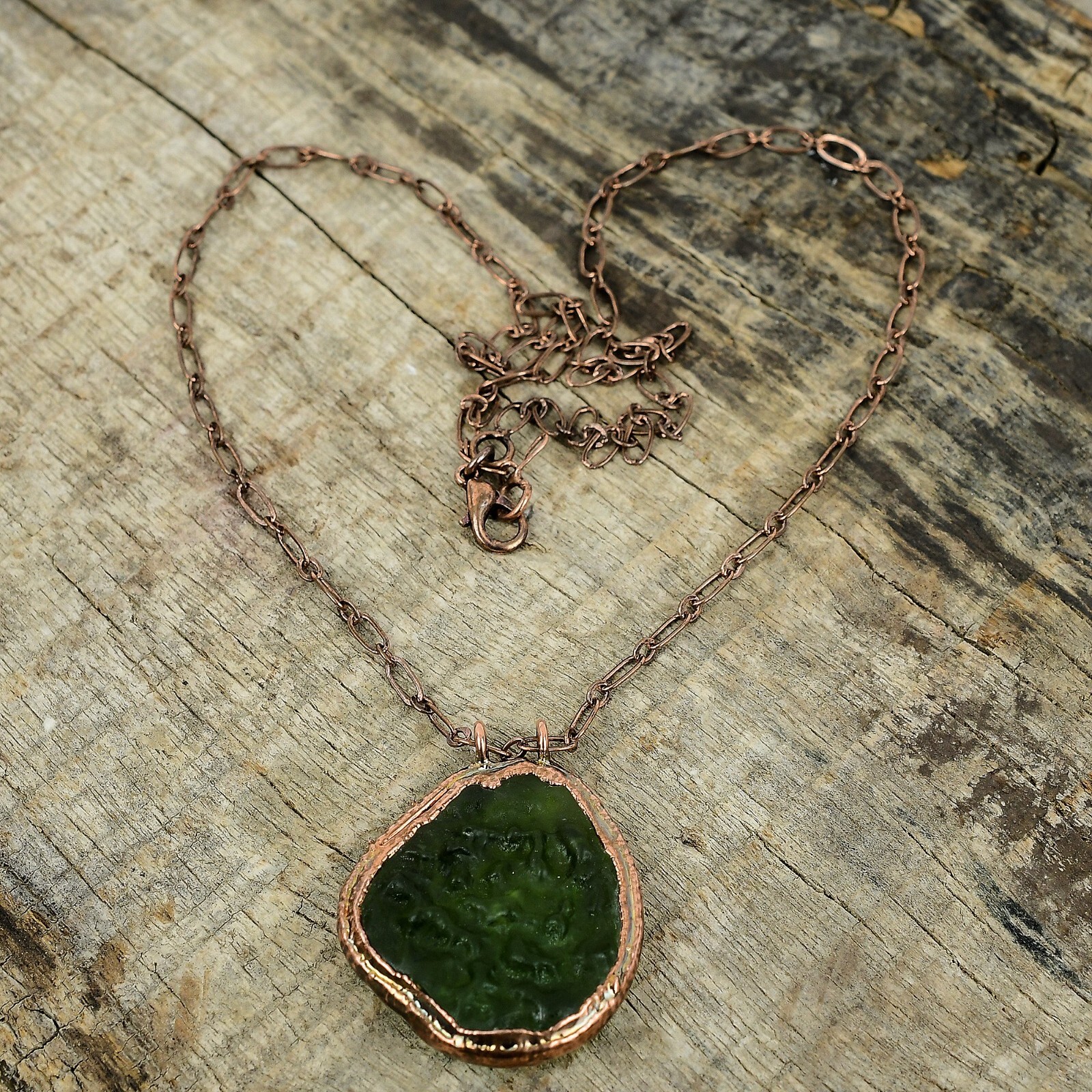 Moldavite Gemstone Electroformed Pendant Copper Handmade Jewelry For Women 1.65″