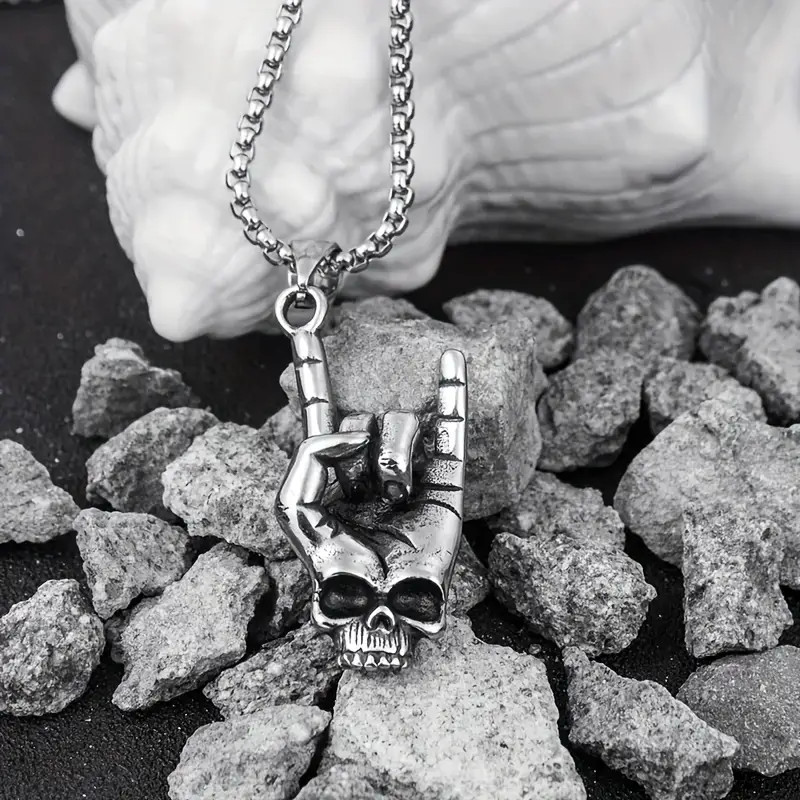 Rock-On Skull Jewelry Vintage Silver Look Music Gothic Pendant Necklace