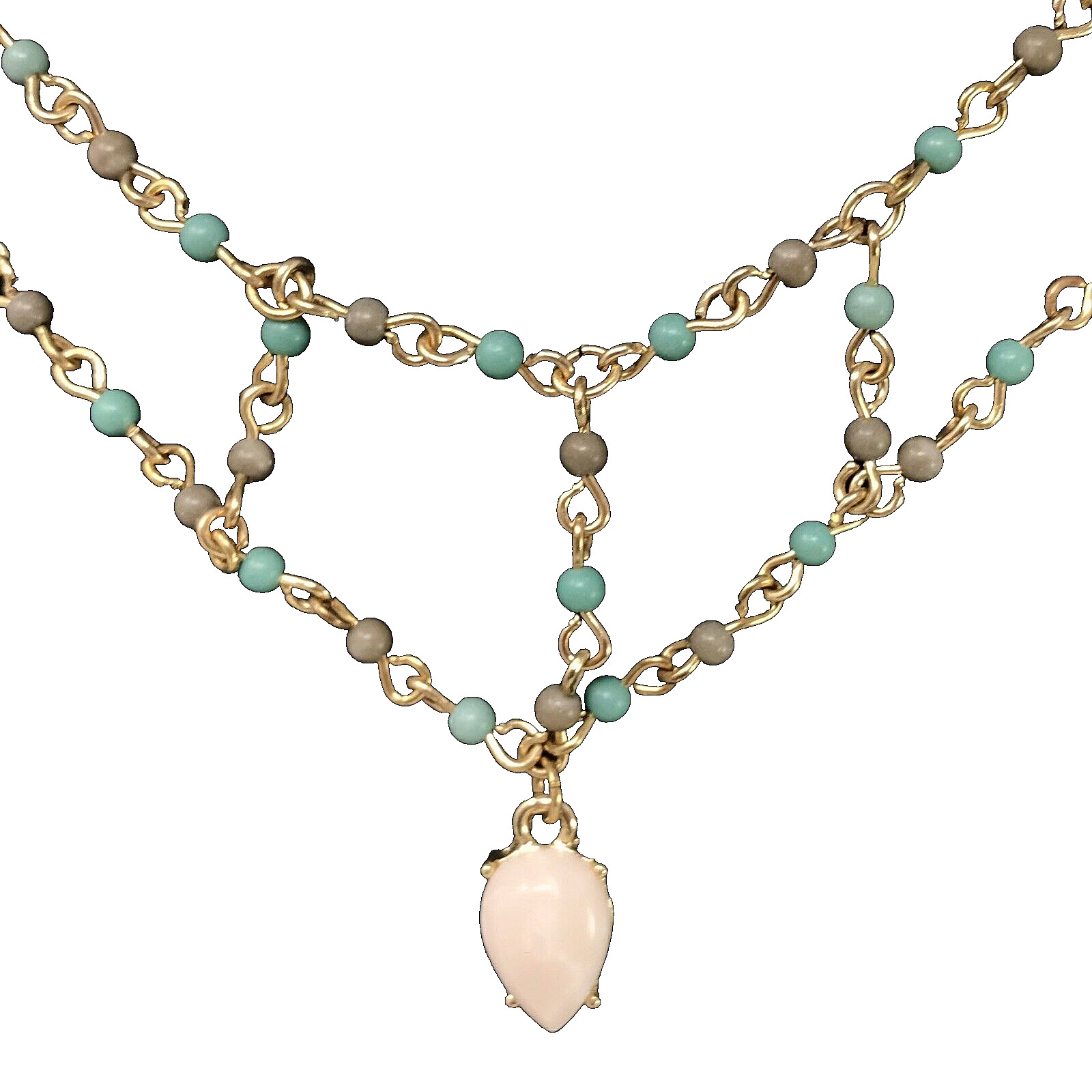 BAUBLEBAR Pendant Necklace Double Strand Swag Links Turquoise Gray Beads 16-18″
