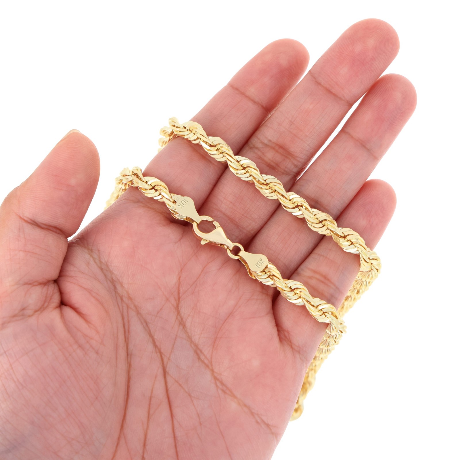 10K Yellow Gold 2mm-7mm D/C Rope Chain Bracelet Men Women 7″ 7.5″ 8″ 8.5″ 9″