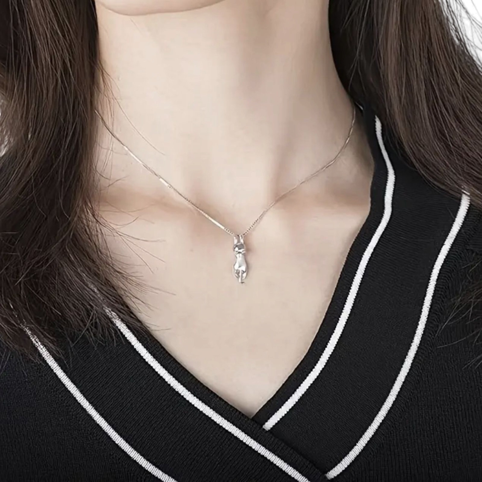 Women 18″ Chain Sterling Silver Love Cute Cat Kitty Pendant Necklace B65