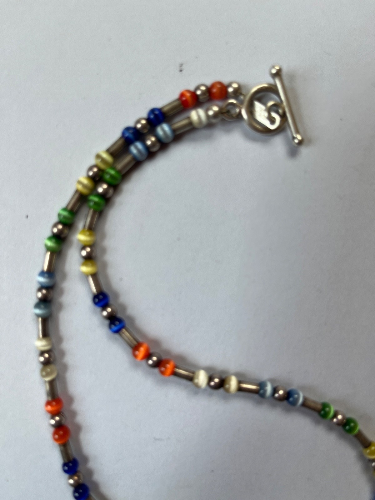 Jordan 925 Sterling Marked Colorful Tiny Moonglow & Silver Barrel & Round Beads