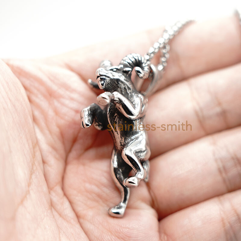 Men’s Solid Stainless Steel Boys Ram Goat Pendant Necklace Stainless Steel Chain