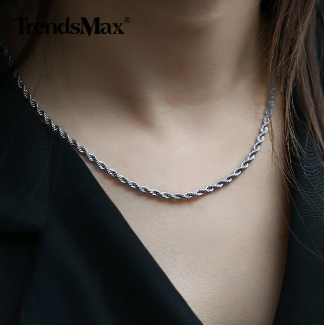 2/3/4/8/10MM Mens Silver Stainless Steel Necklace Twisted Rope Link Chain 18-26″